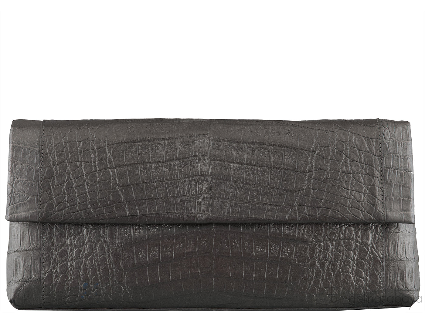 Grey Long Crocodile Clutch