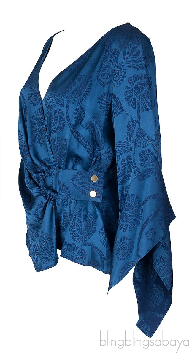 Blue Wrap Long Sleeve Top