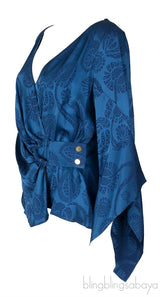 Blue Wrap Long Sleeve Top