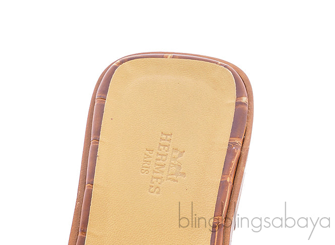 Oran Sandals Brown Crocodile