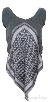 Grey Monogram Print Scarf Detail Wool Vest