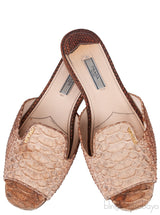 Brown Python Open Toe Slide Sandals 38