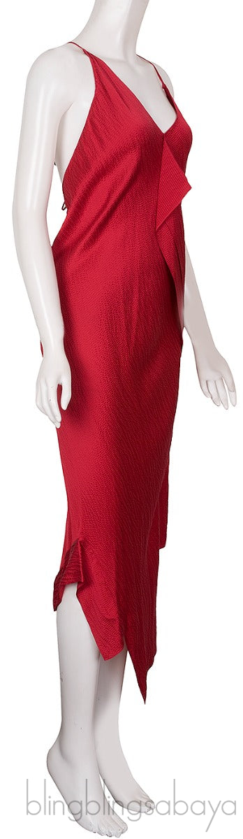 Jimboy Asymmetric Hammered Silk-satin Midi Dress