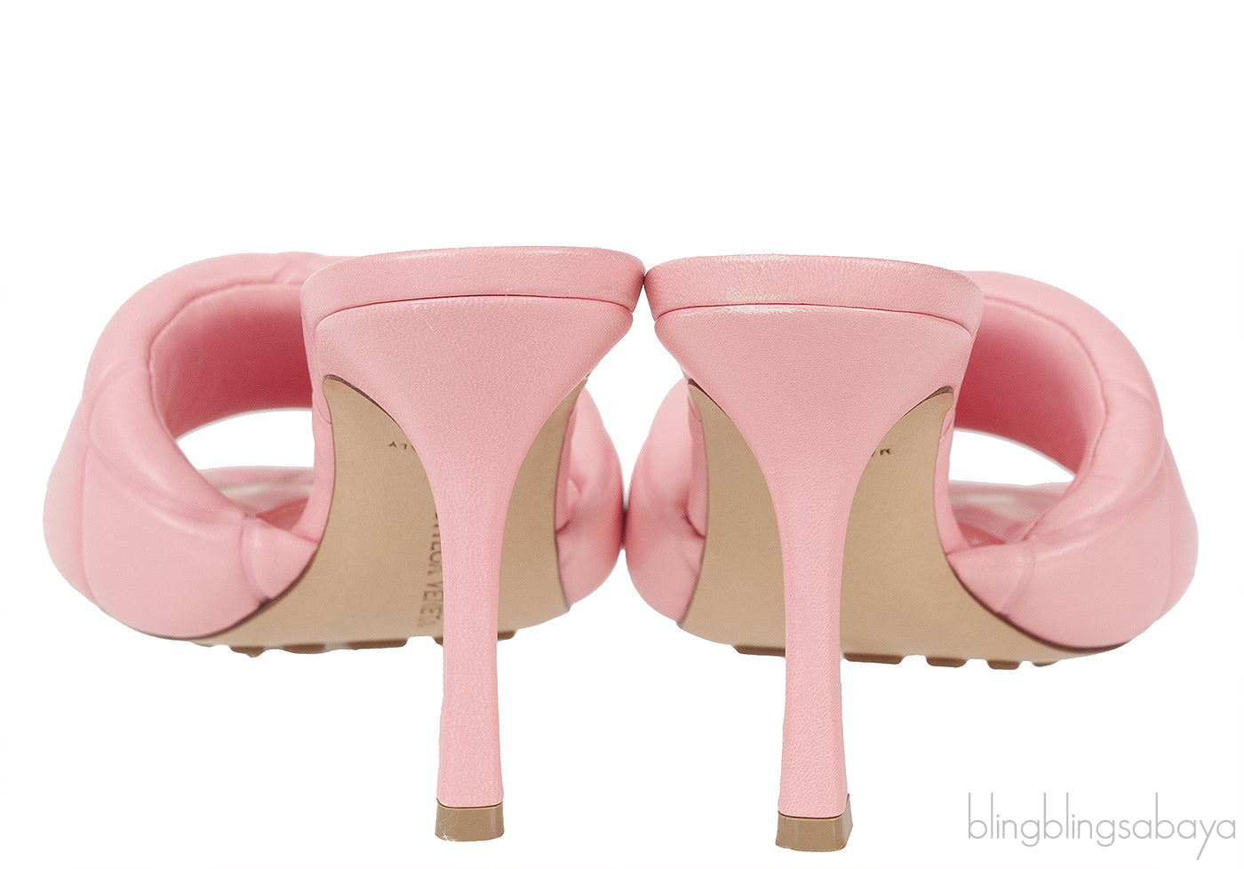Baby Pink Nappa Quilted Rubber Lido Leather Mules