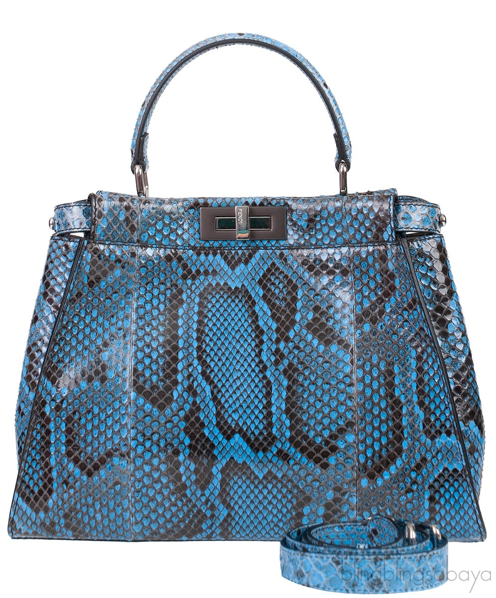 Peekaboo Medium Blue Python Bag