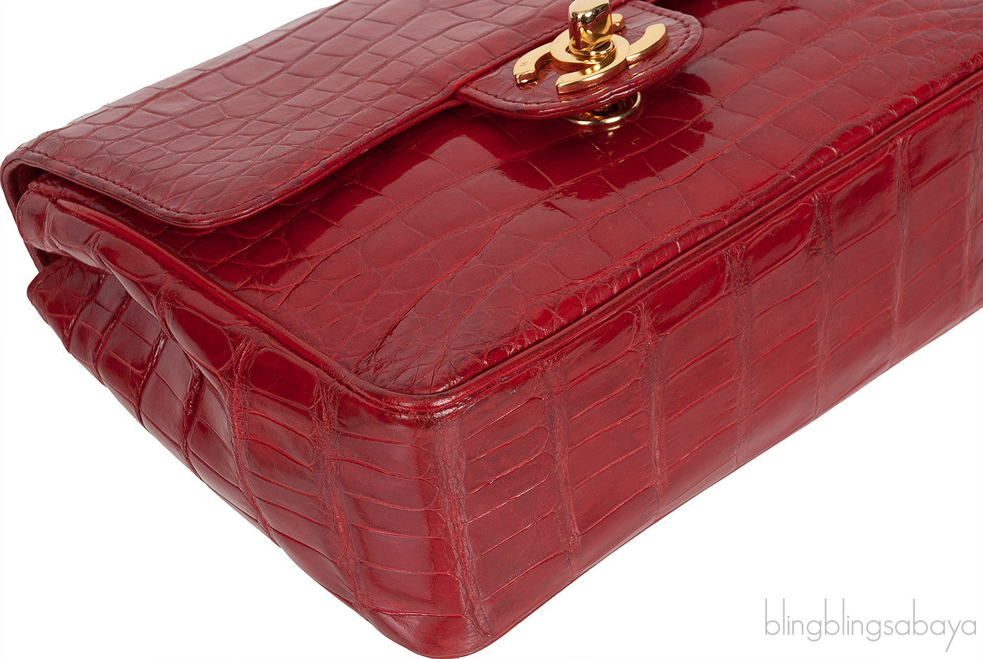 Vintage Red Crocodile CC Classic Mini Square Bag