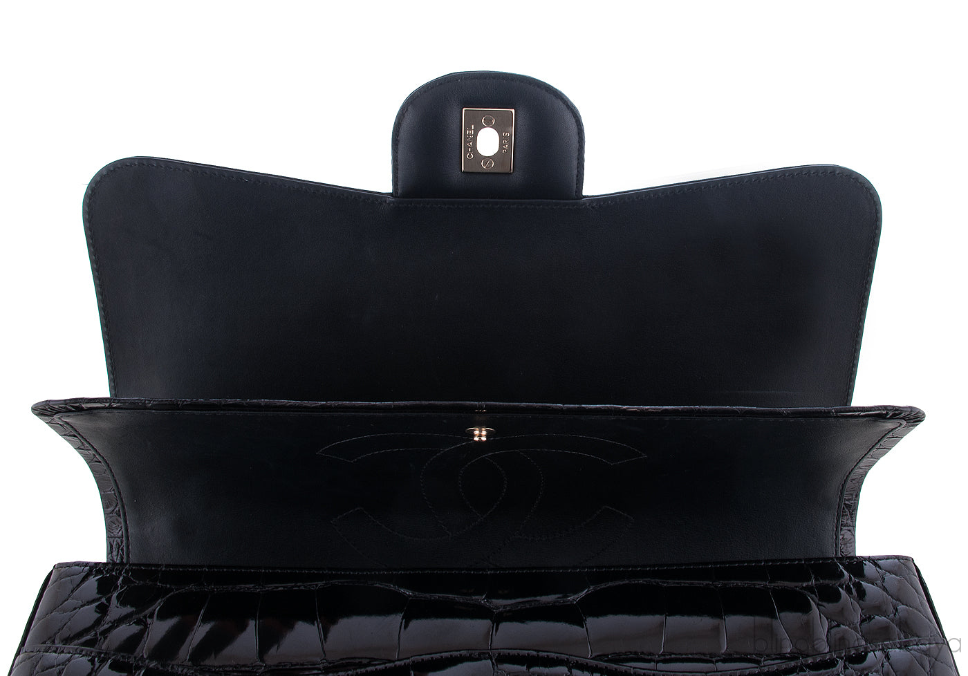 Black Patent Crocodile Flap Bag