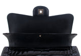 Black Patent Crocodile Flap Bag