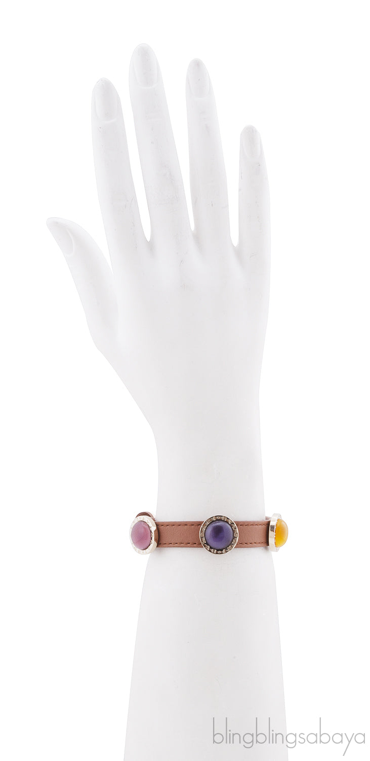 Multi-color Stone Leather Bracelet