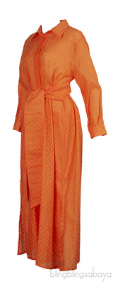 Louis Vuitton Fil Coupe Orange Shirt Belted Dress