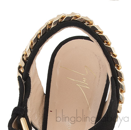 Black Suede Chain Wedge Sandals