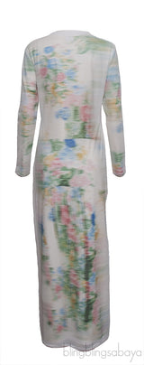 Blurred Print Mesh Long Tube Dress
