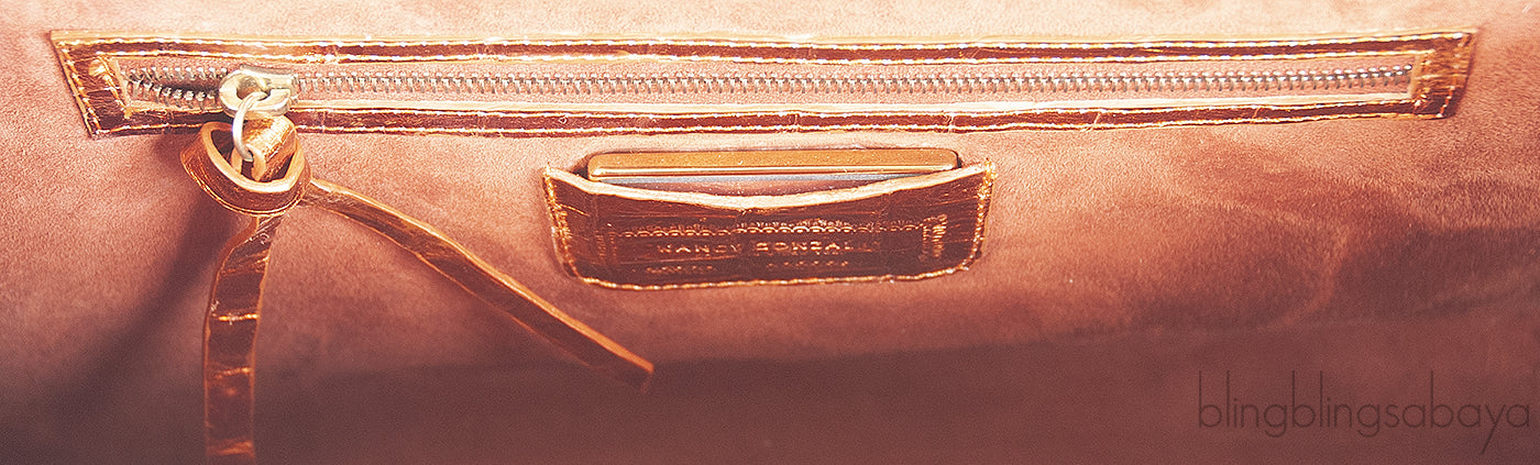 Nancy Gonzalez Orange Crocodile Studded Clutch
