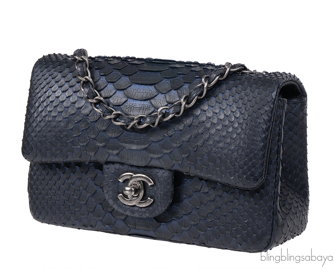 Chanel Black/Blue Python Mini Flap bag RHW