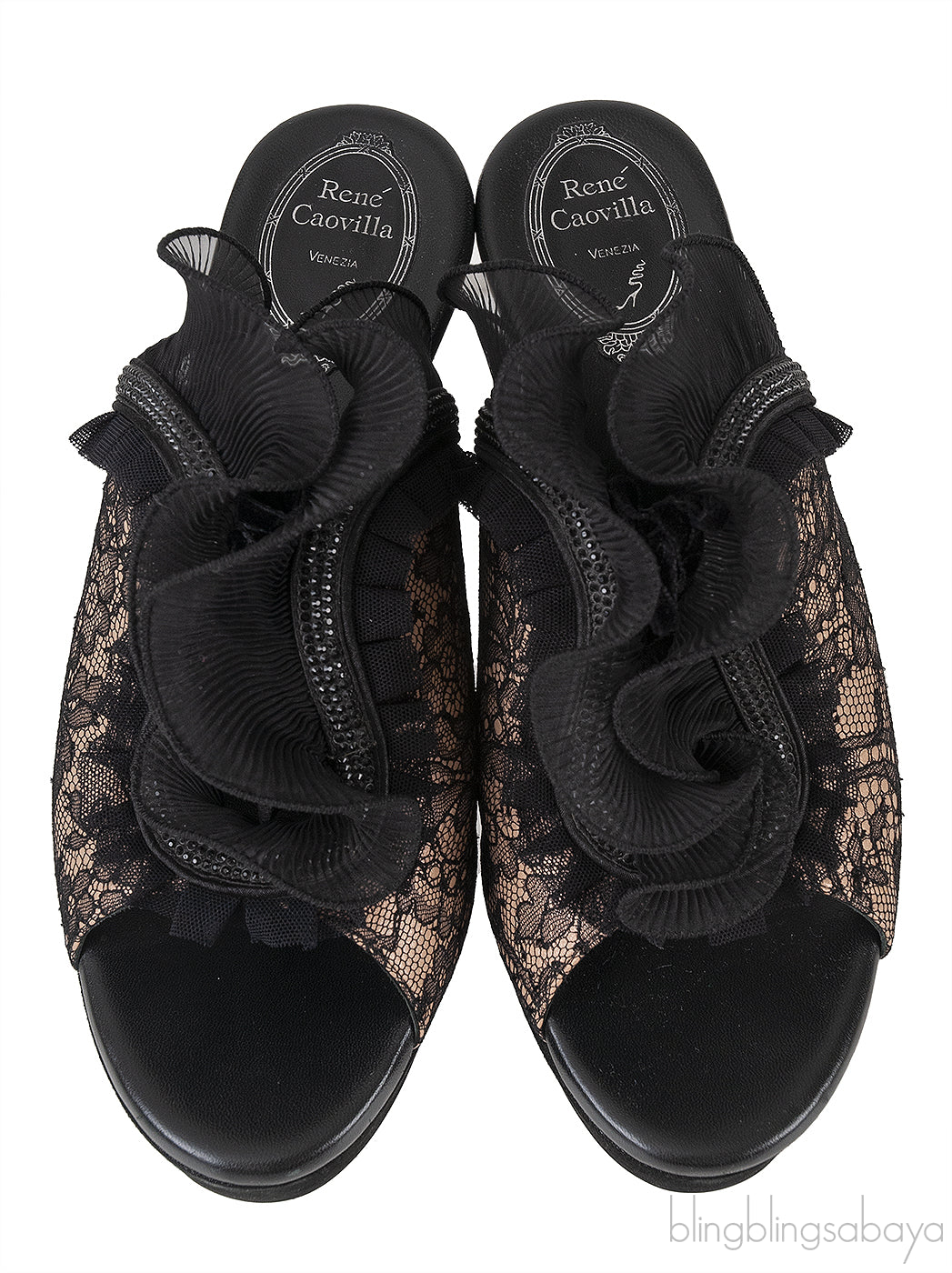 Black/Beige Crystal Embellished Wedge
