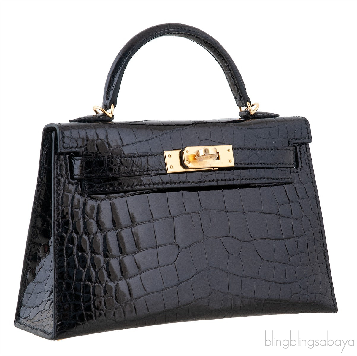 Kelly 20 Black Mini Sellier Crocodile Lisse GHW