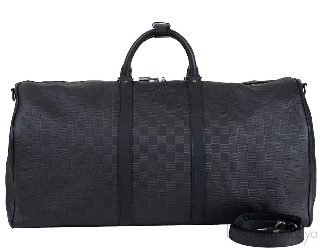 Louis Vuitton Black Damier Infini Leather Keepall Bandouliere 55 Bag