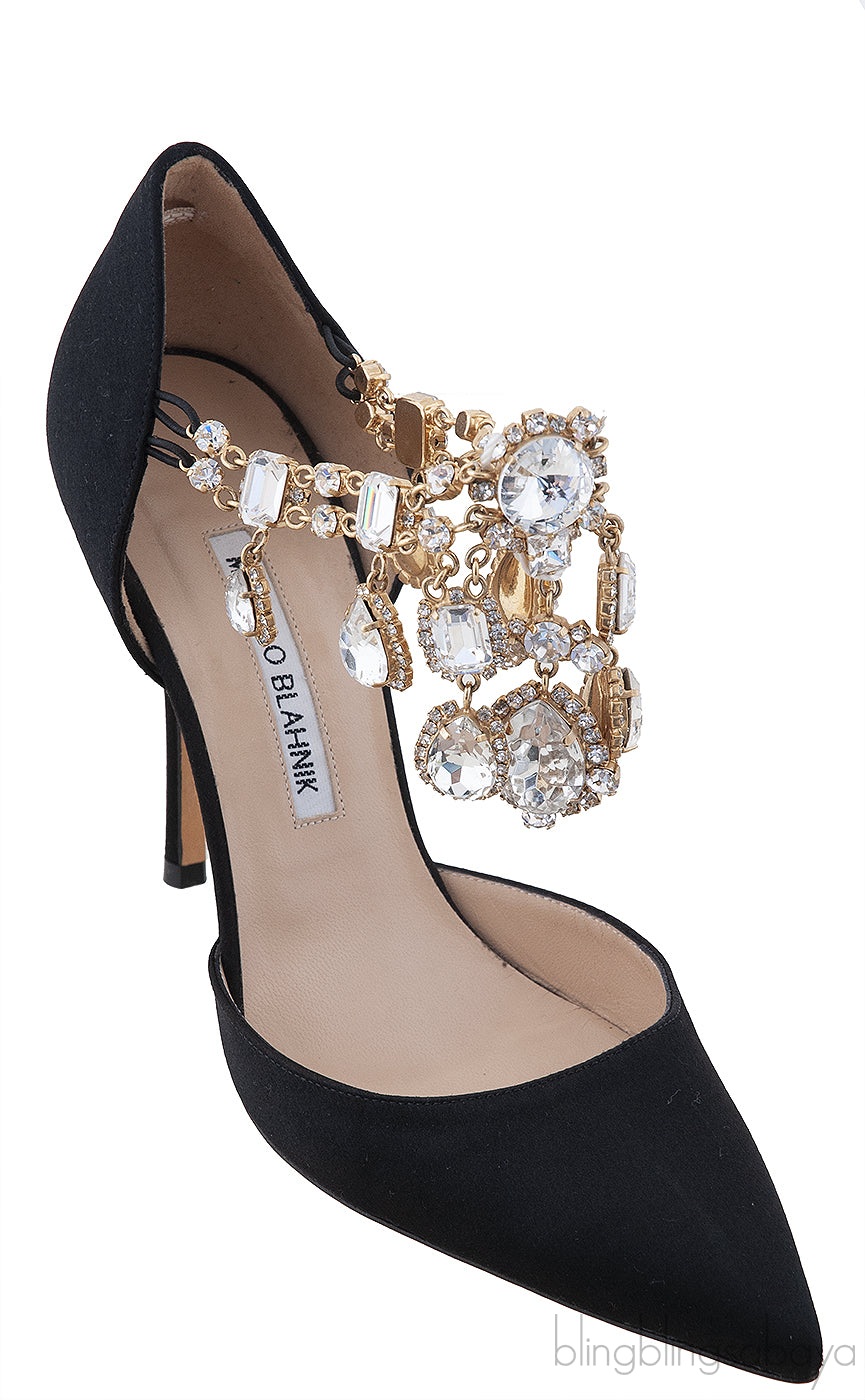 Black Zullin Satin Jeweled D\'Orsay Pumps
