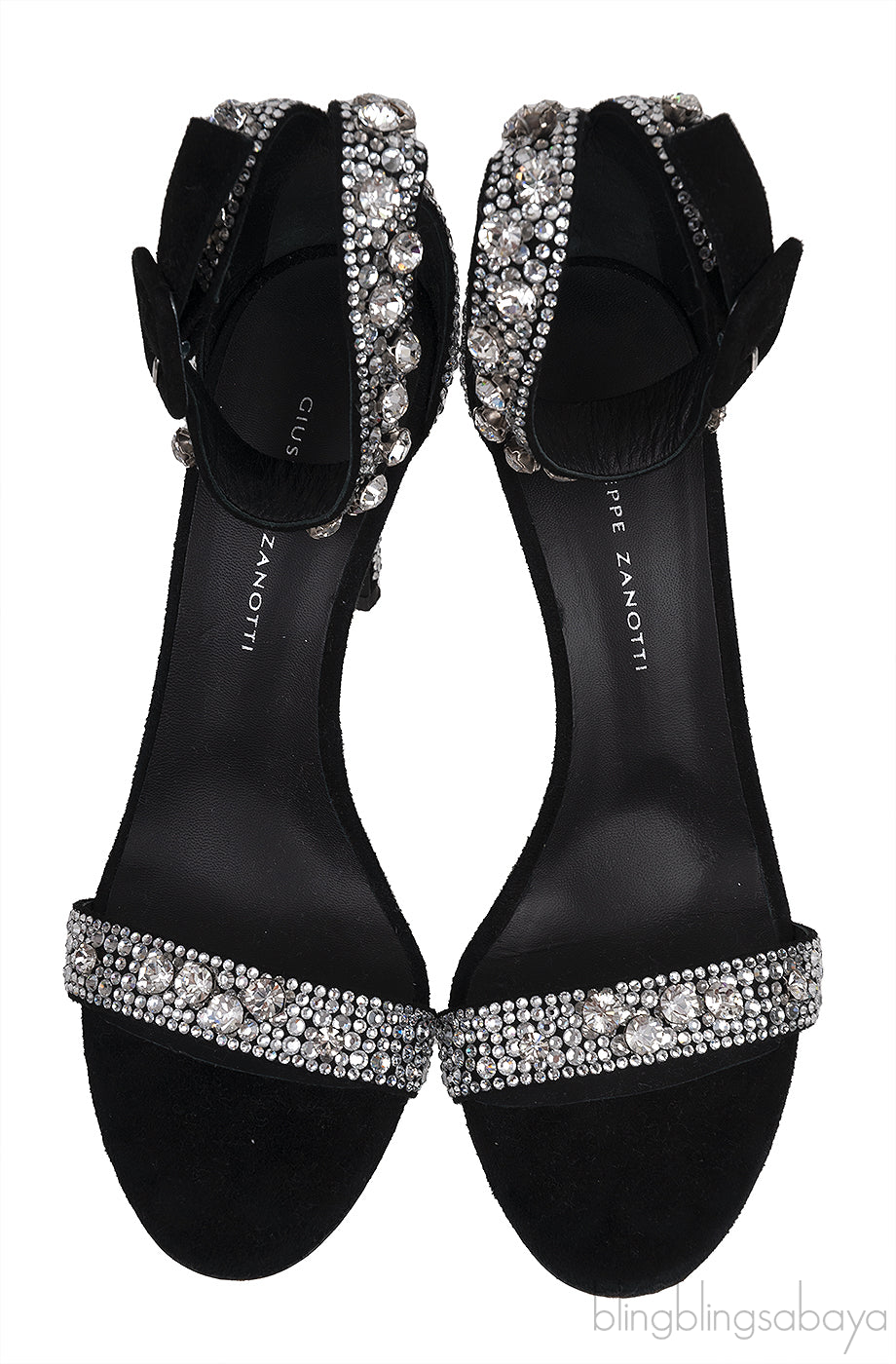 Black Suede Crystal Sandals