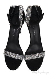 Black Suede Crystal Sandals