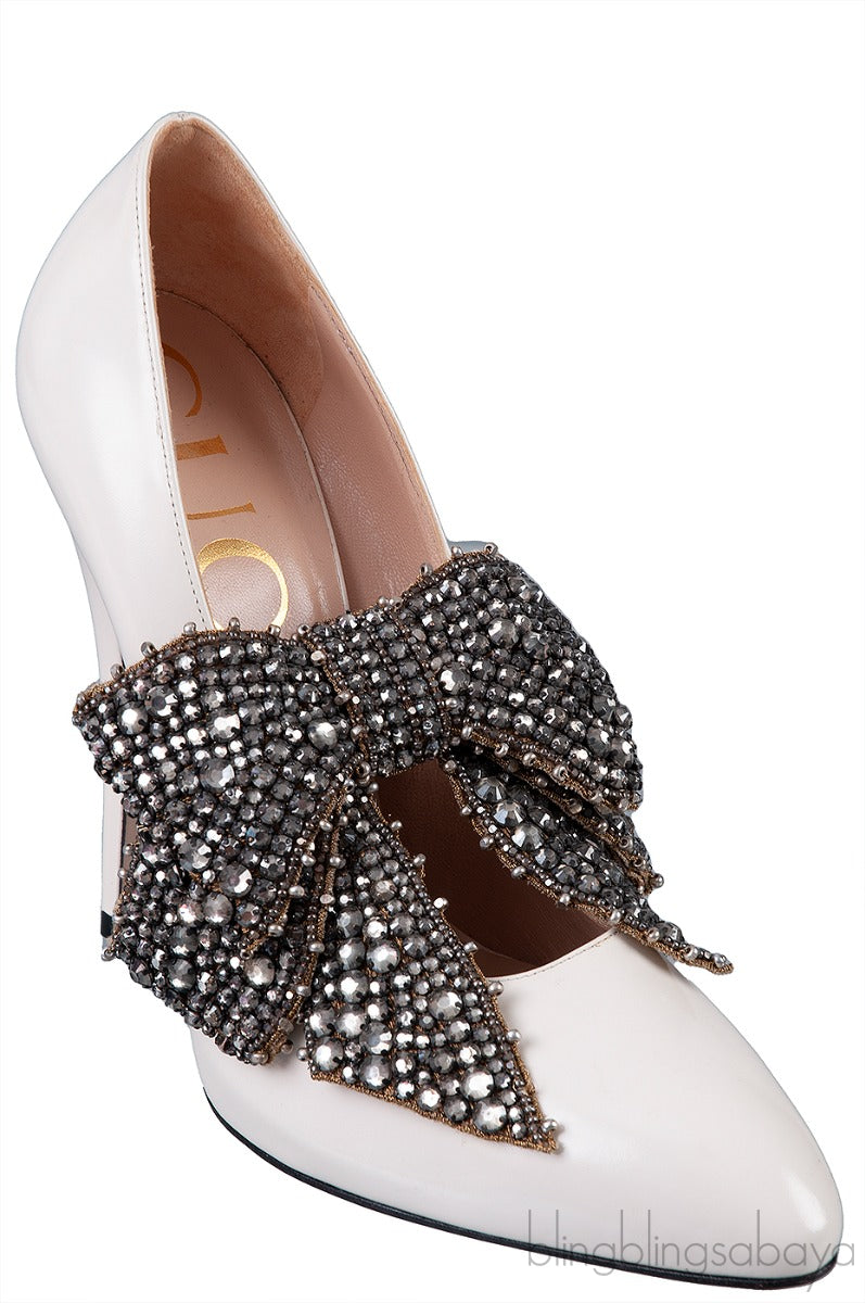 White Patent Elaisa Crystal Bow Pump