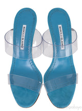 Manolo Blahnik Teal Blue Suede & Clear Eco PVC Scolto Open Toe Mules