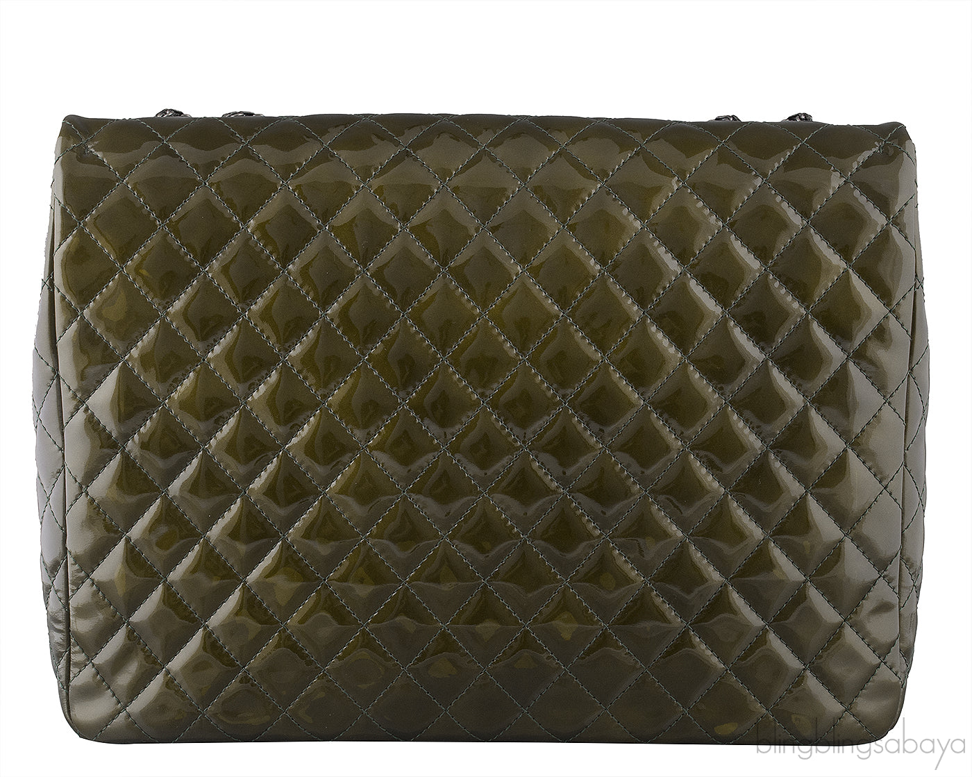 2.55 Olive Green Patent Quilted Flap XL