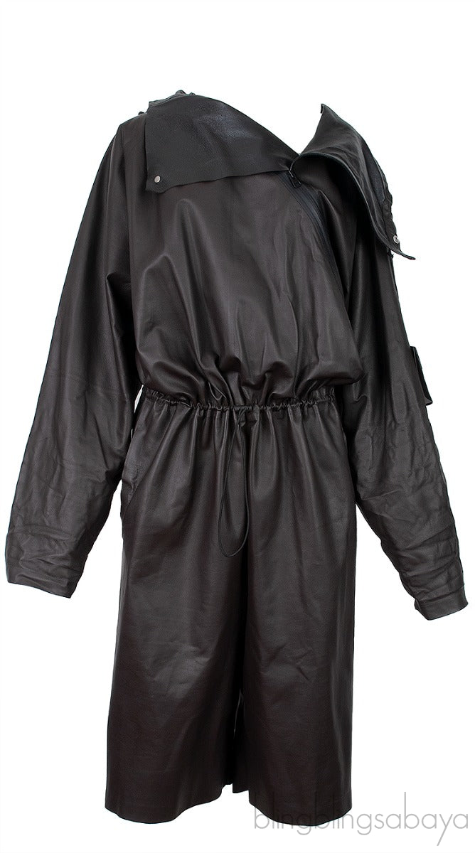 Dark Brown Hoodie Leather Jumpsuit