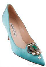 Eufrasia Teal Satin Crystal Heels