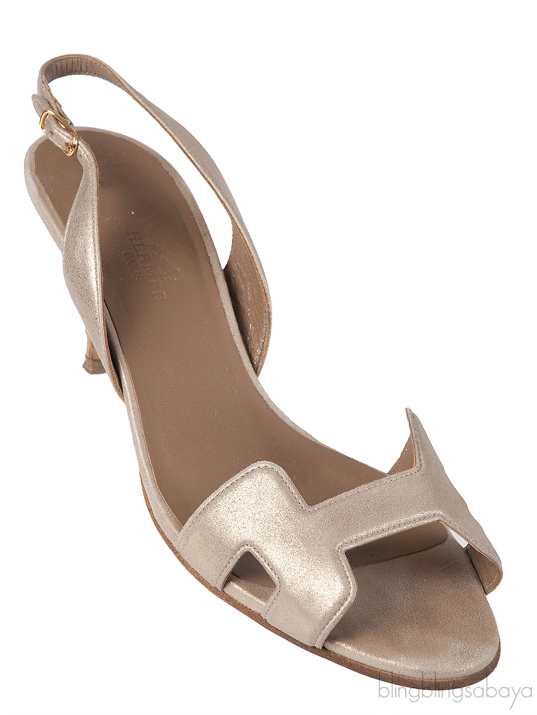 Hermes Night 70 Gold Slingback Sandals