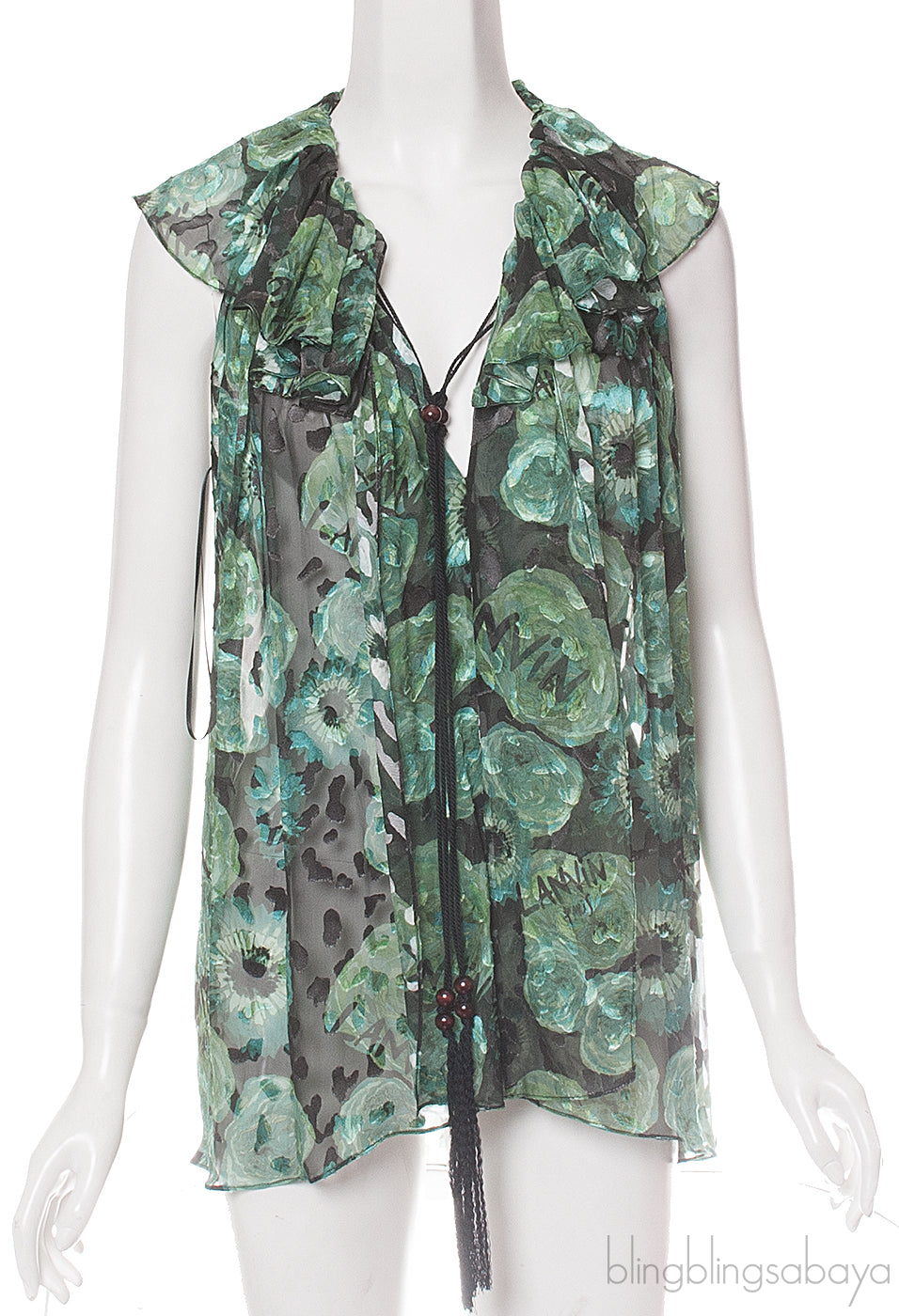 Emerald Floral Print  Drawstring Top