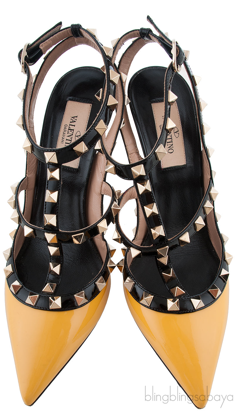 Yellow & Black Patent Rockstuds Heels