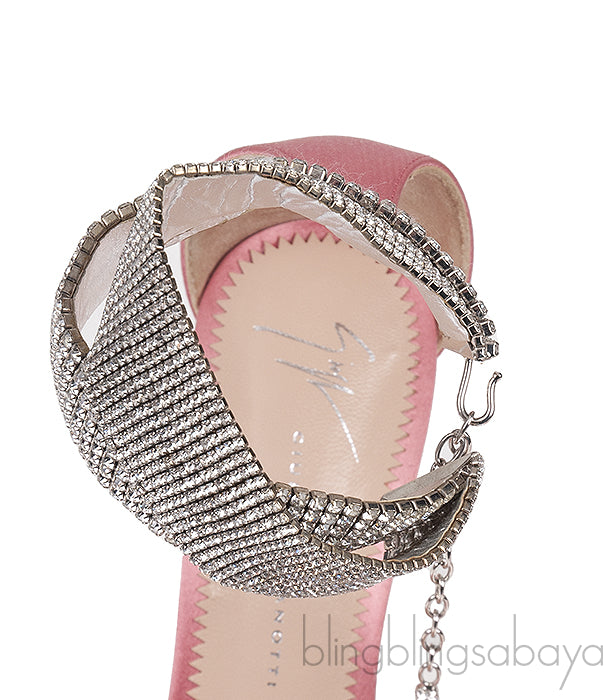 Light Pink Satin Crystal Embellished Sandals