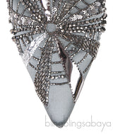 Grey Satin Sequin Embellished Pointed Toe Mule