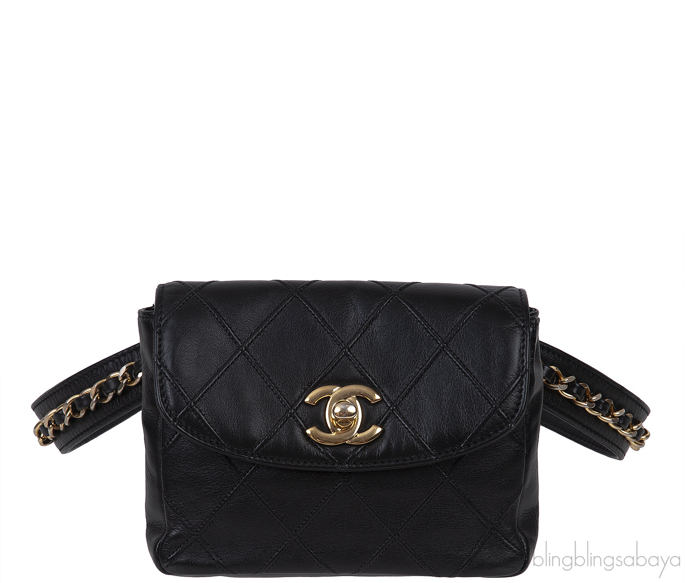 Chanel Black Quilted Leather Vintage Classic Chain Belt Bag