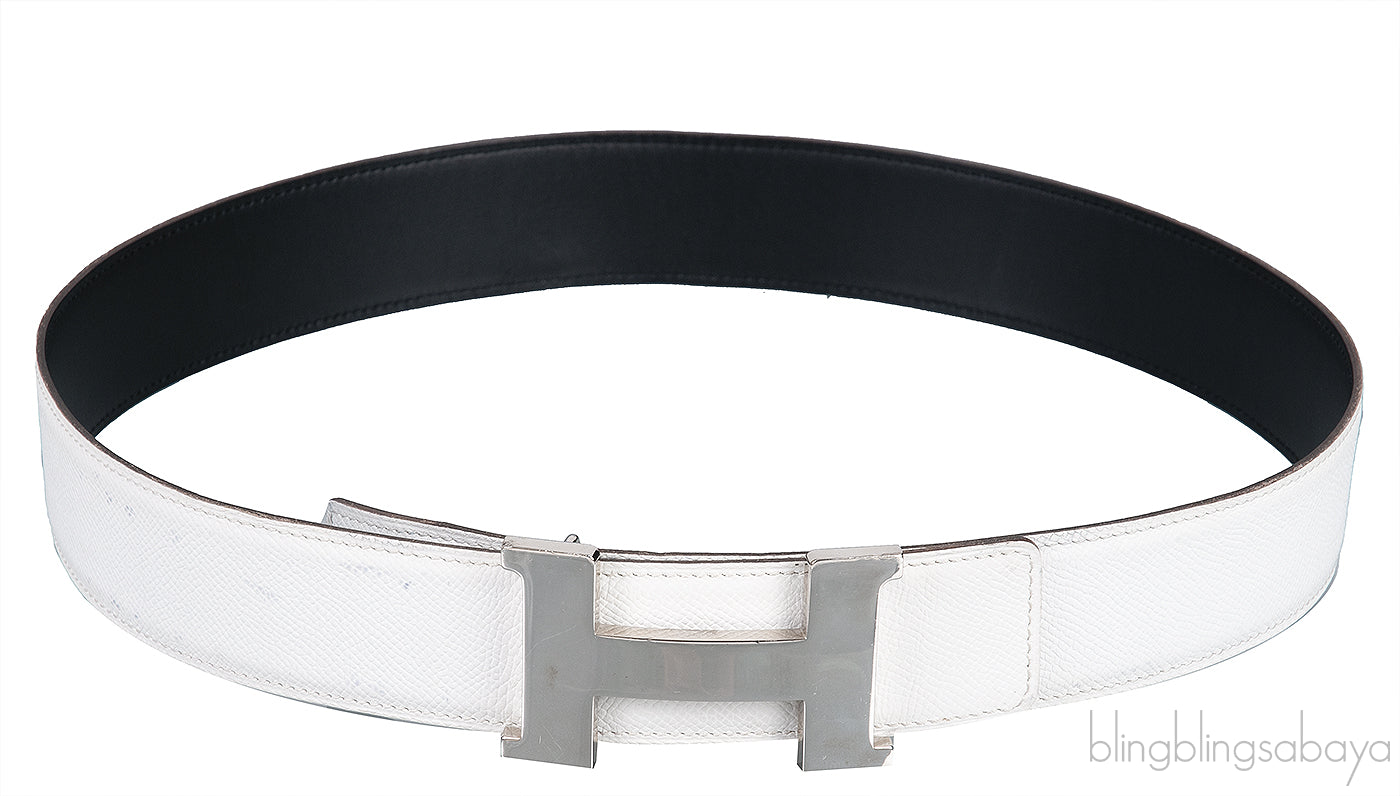 White Epsom \"H\" Reversible Belt
