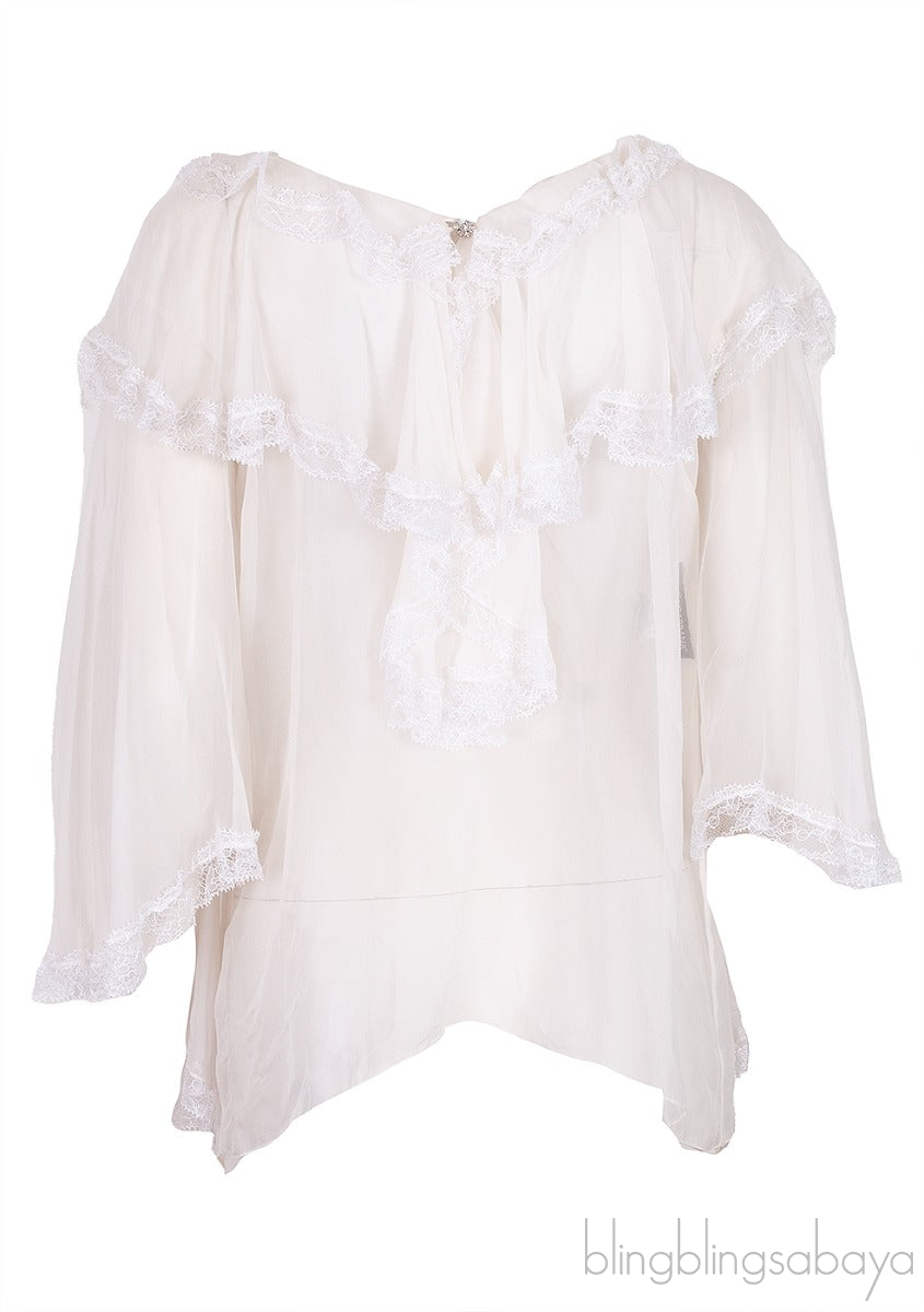 White Ruffled Lace Blouse