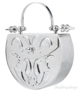 Silver Palmette Oval Minaudiere Clutch
