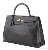 Kelly 35 Black Vintage Crocodile