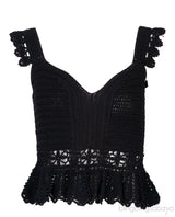 Black Crochet Ruffled Top