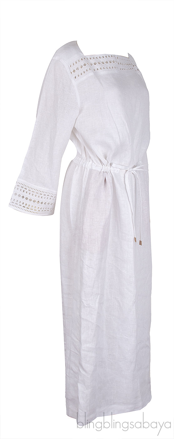 Norlia White Linen Midi Dress