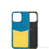 Bi-color Card Holder Blue Crocodile iPhone 15 Pro max Case