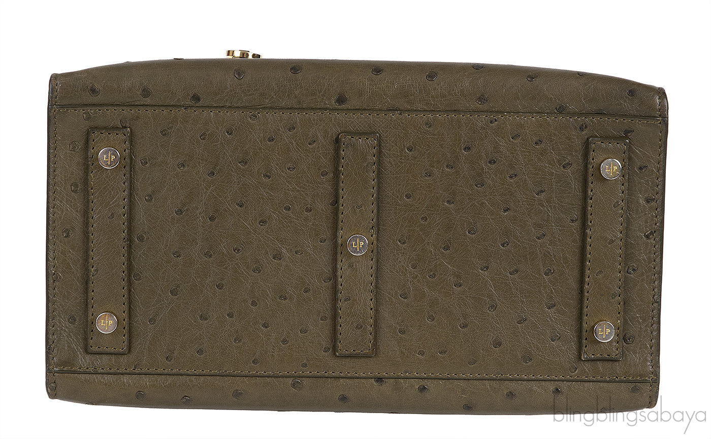 Olive Green Ostrich Top Handle Bag