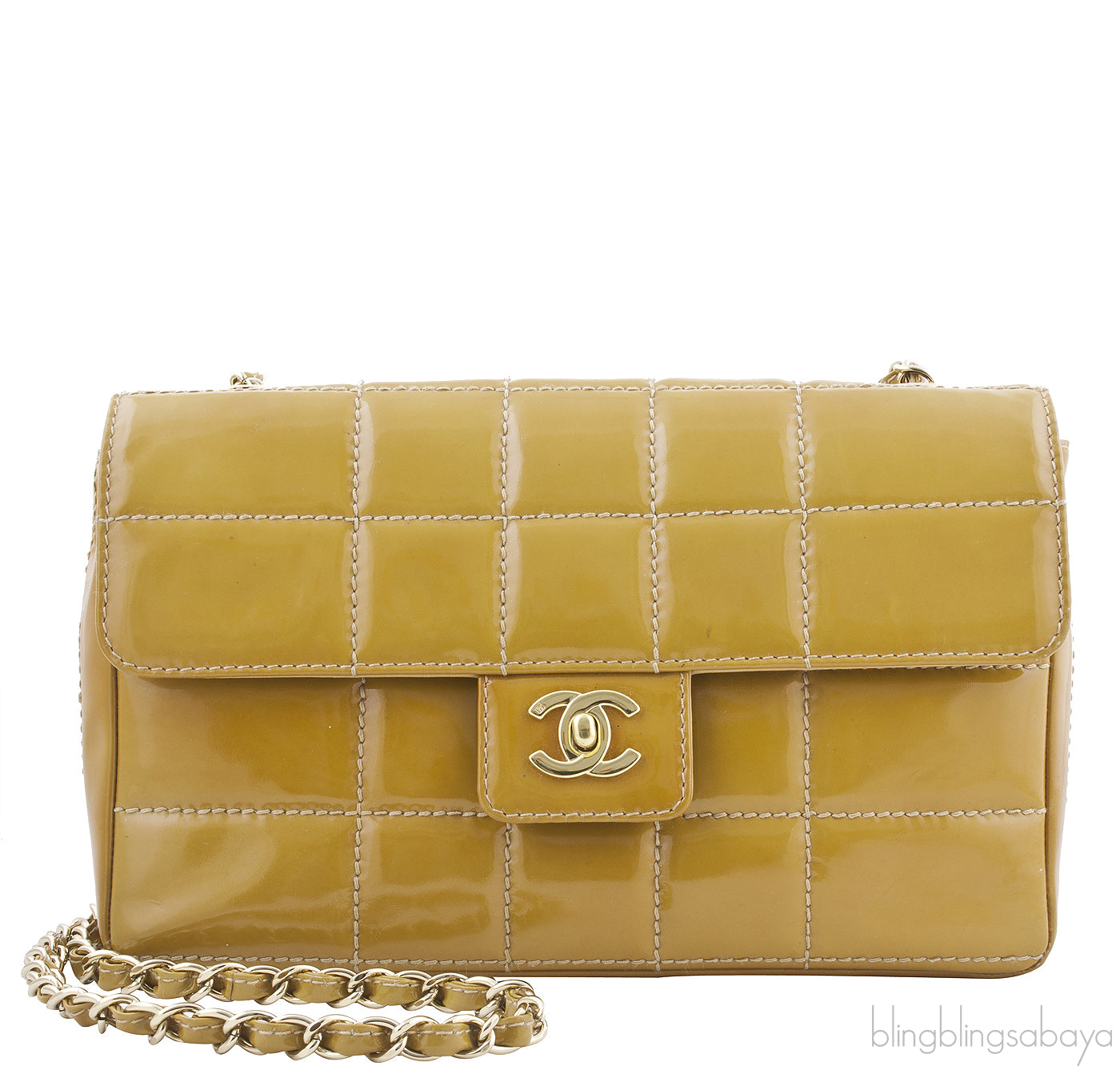 Square Quilt Patent Shoulder Bag