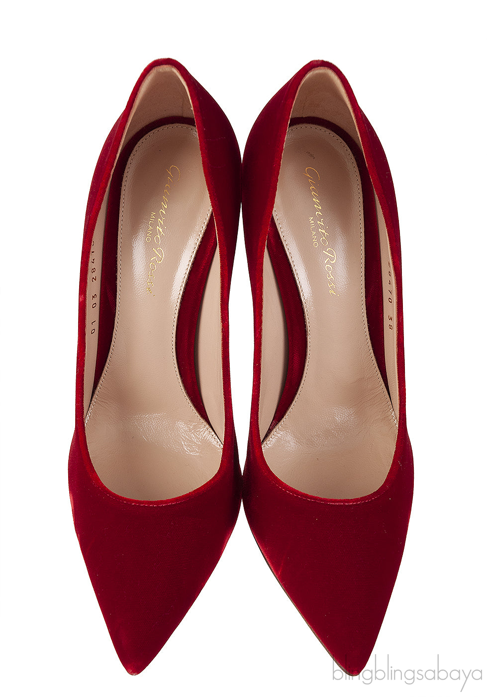 Red velvet pointed toe heels