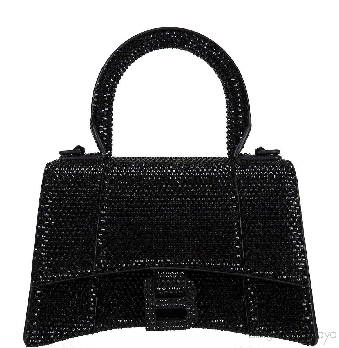 Hourglass XS Black Rhinestone Suede Calfskin