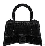 Hourglass XS Black Rhinestone Suede Calfskin