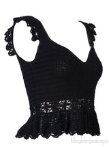 Black Crochet Ruffled Top
