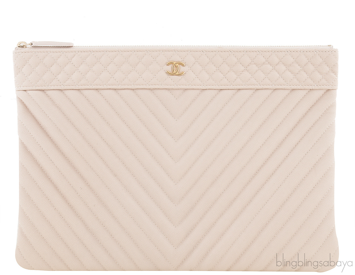 Beige Chevron Caviar O-case Pouch