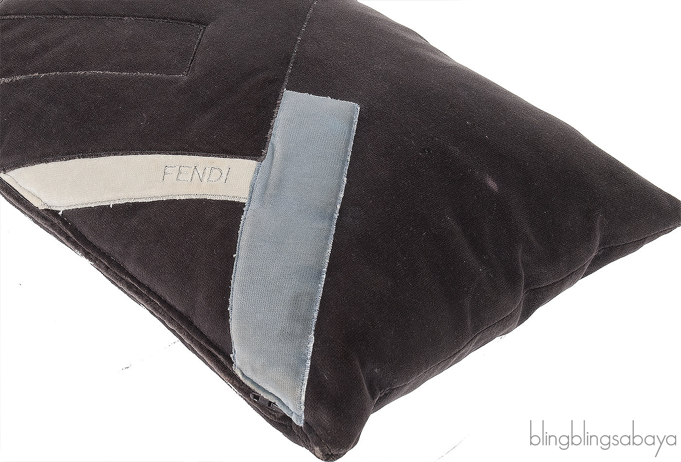 Fendi F Rectangular Grey Velvet Cushion